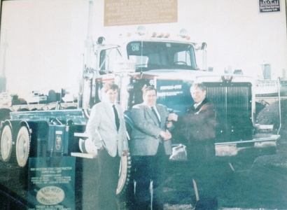 Accepting the keys of a 1991 custom-built<br />Western Star Super roll-off truck