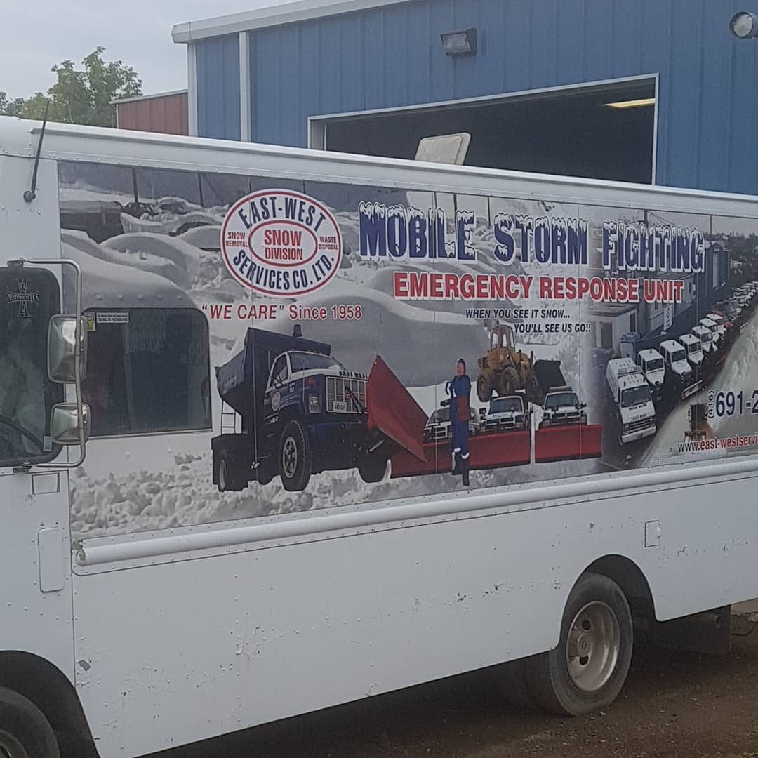 East-West Mobile Storm Fighting Emergency Response Unit truck wrapped with Snow Division branding