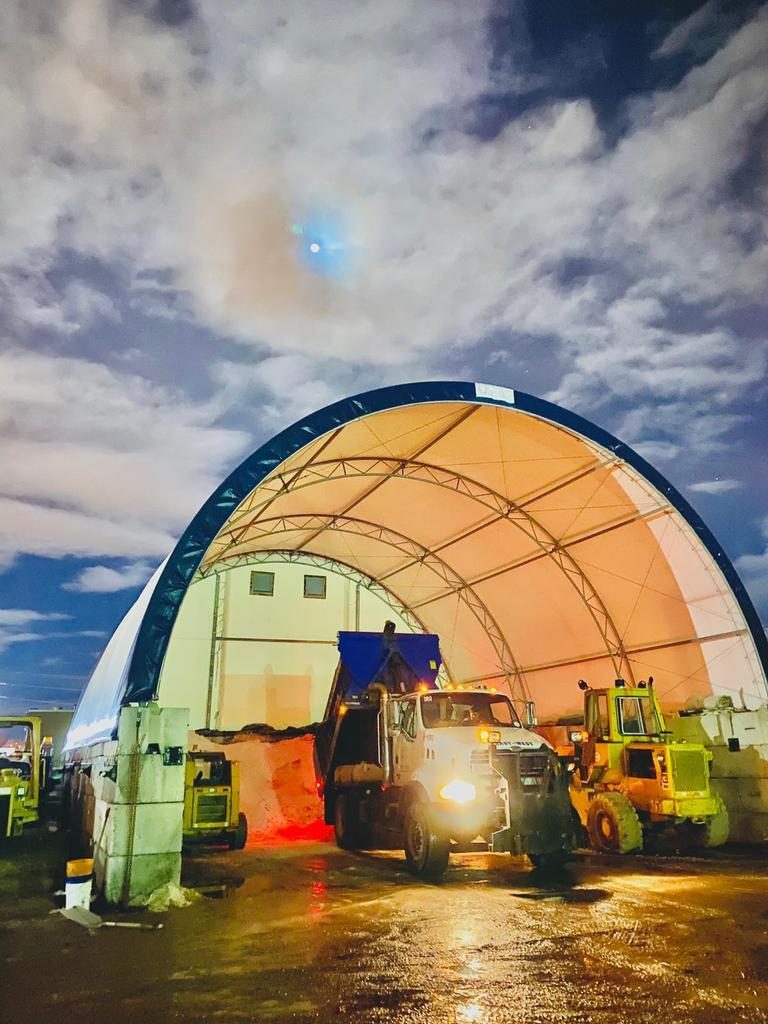 East-West salt storage dome in Toronto holding de-icing material for commercial snow contracts